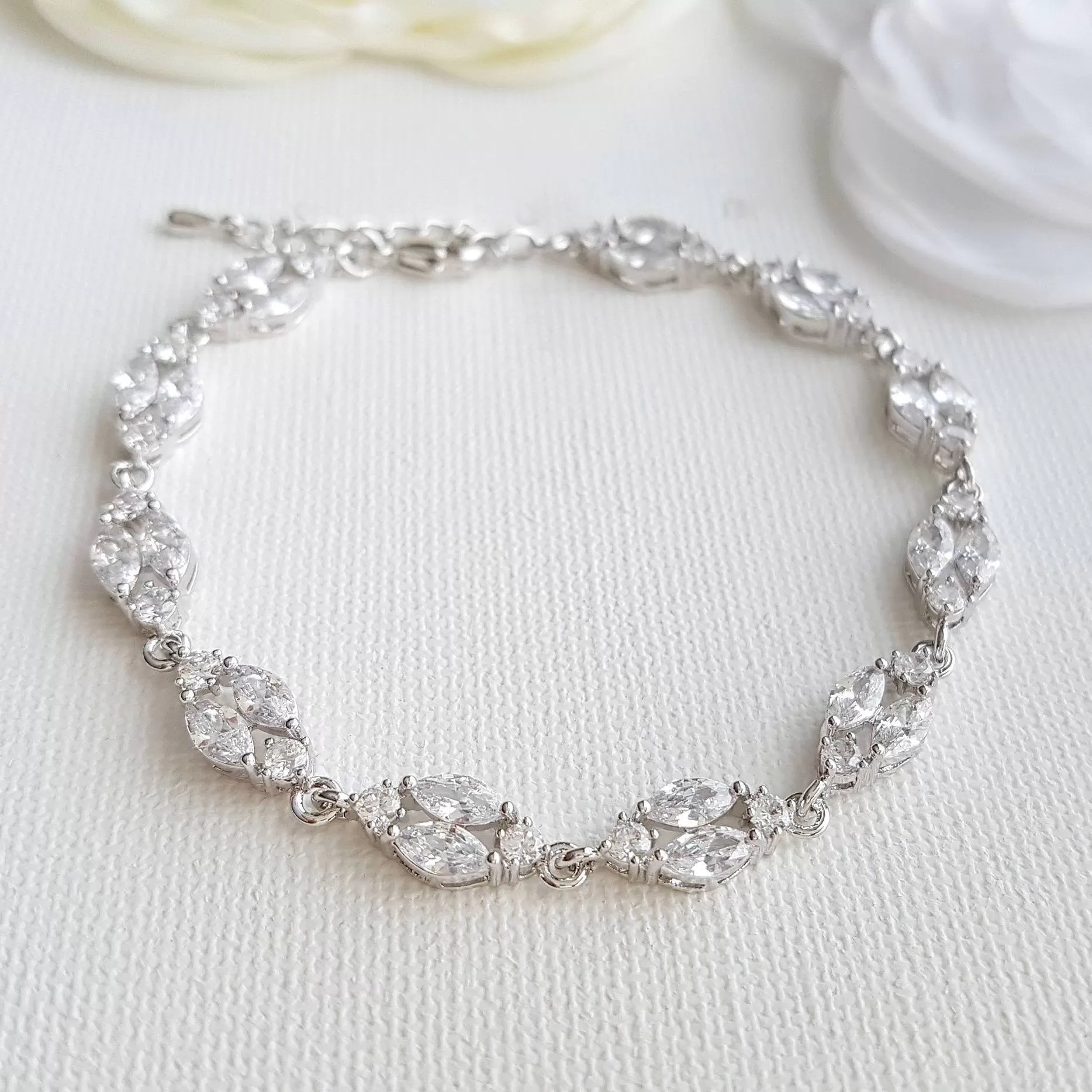 Gold Crystal Wedding Bracelet in Marquis Tennis Bracelet Style-Hayley