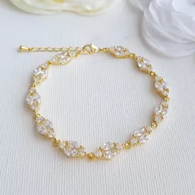 Gold Crystal Wedding Bracelet in Marquis Tennis Bracelet Style-Hayley