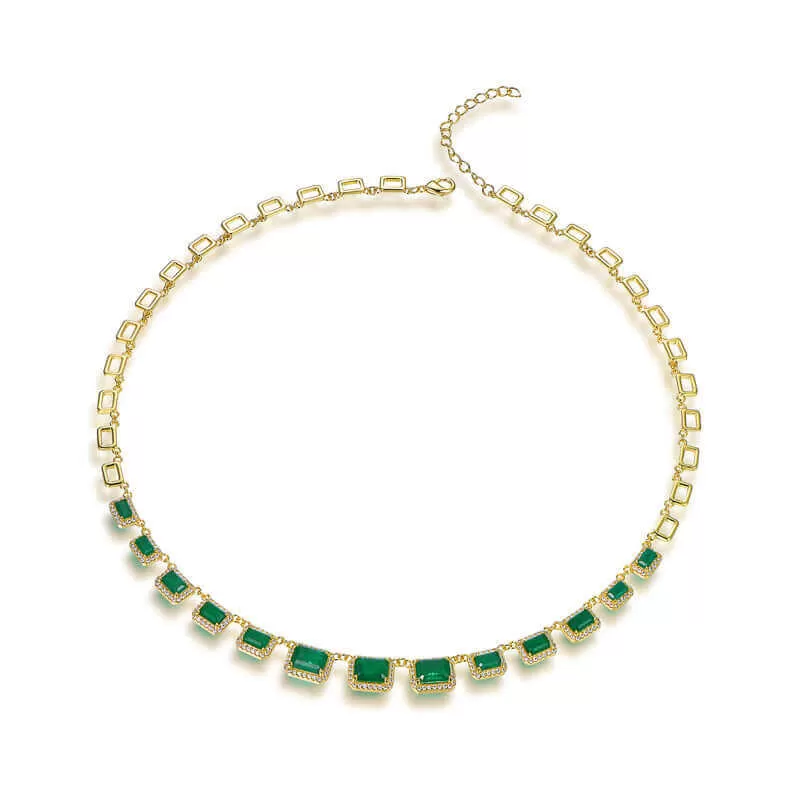 Gold Emerald Geometric Crystal Necklace