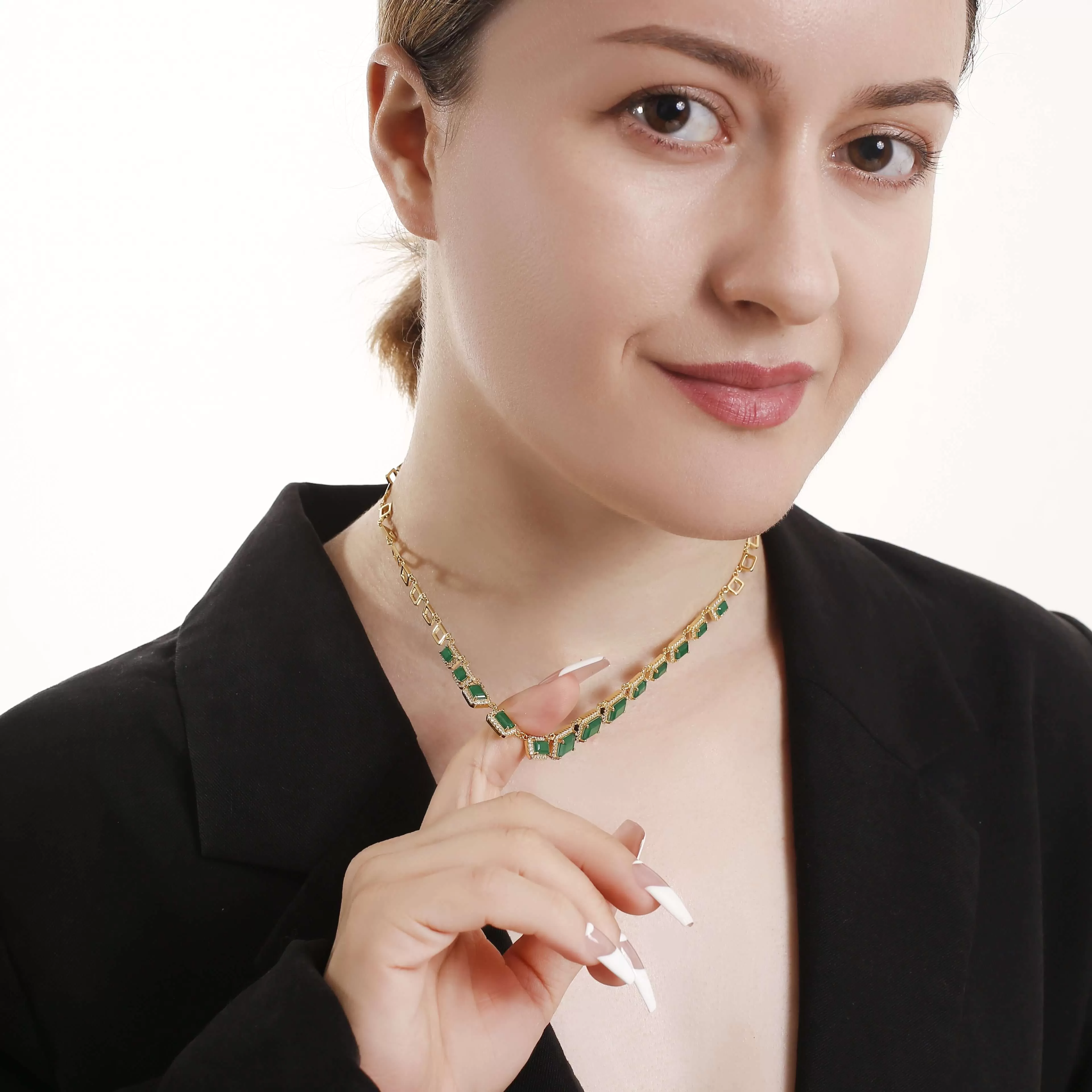 Gold Emerald Geometric Crystal Necklace