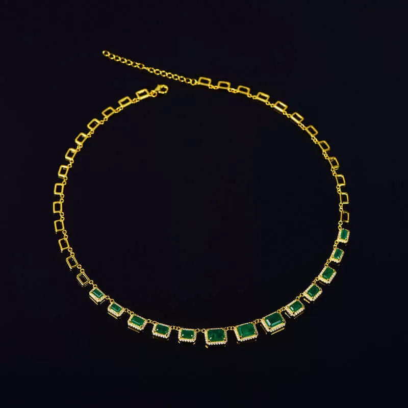 Gold Emerald Geometric Crystal Necklace