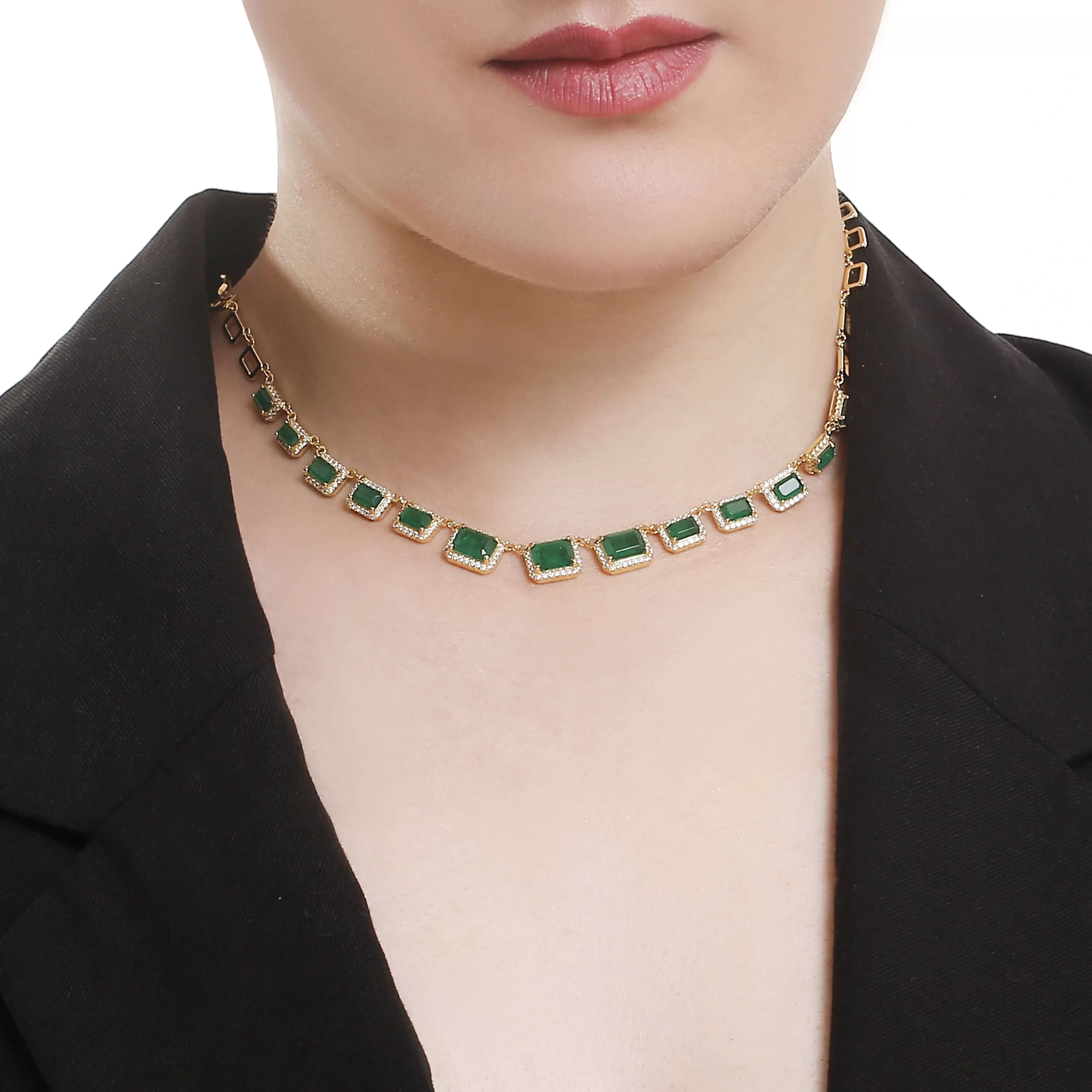 Gold Emerald Geometric Crystal Necklace