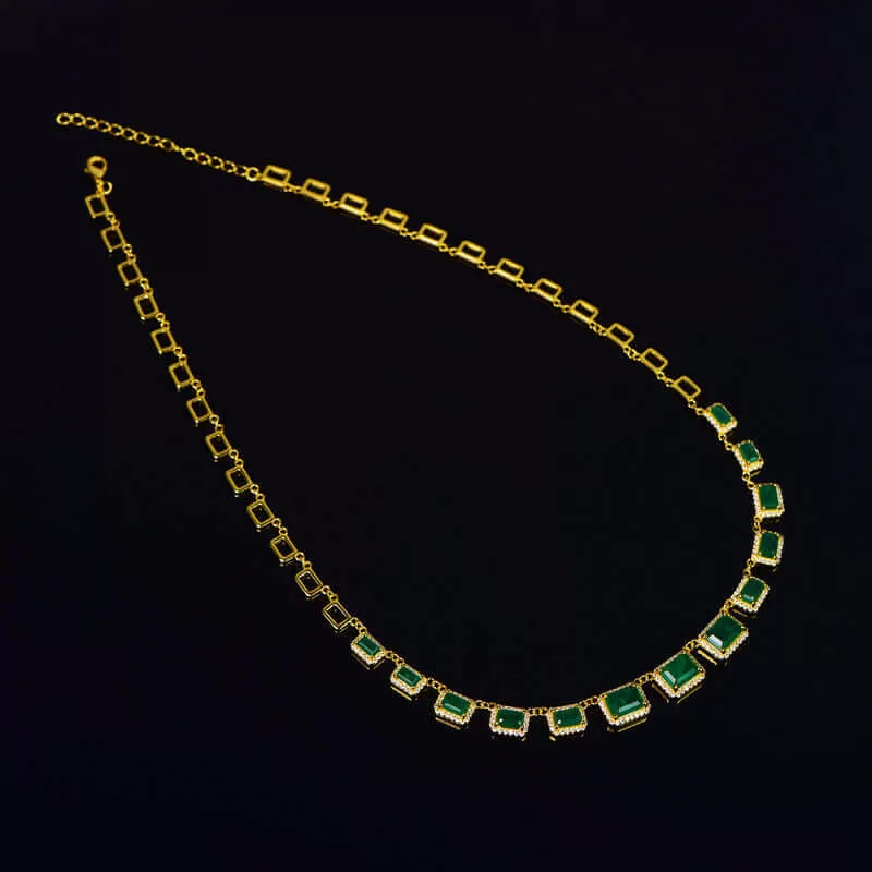 Gold Emerald Geometric Crystal Necklace