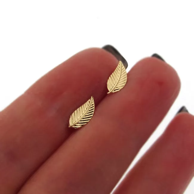 Gold Filled Leaves Stud Earrings