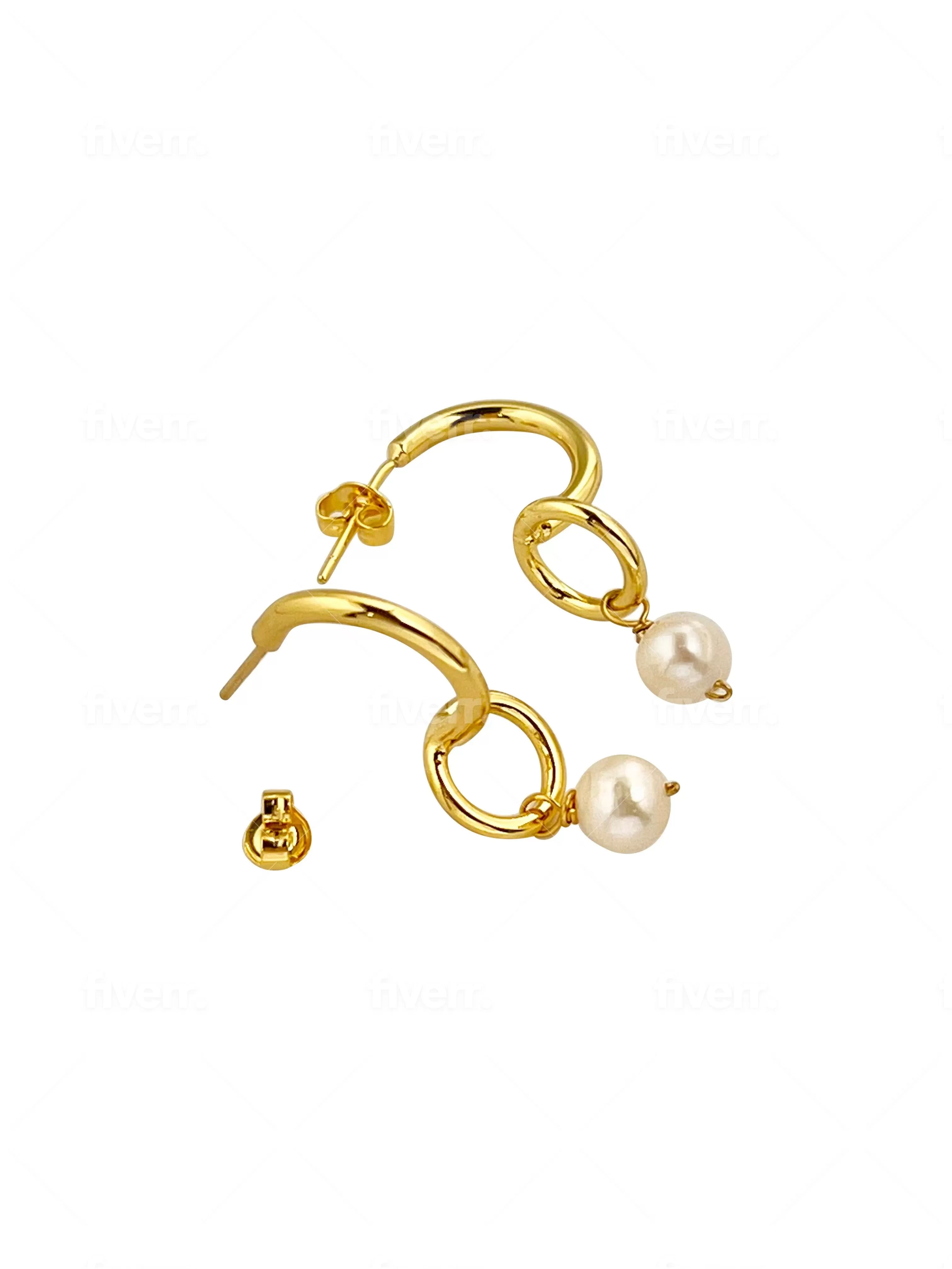 Gold Half Hoop Circle Pearl Earrings