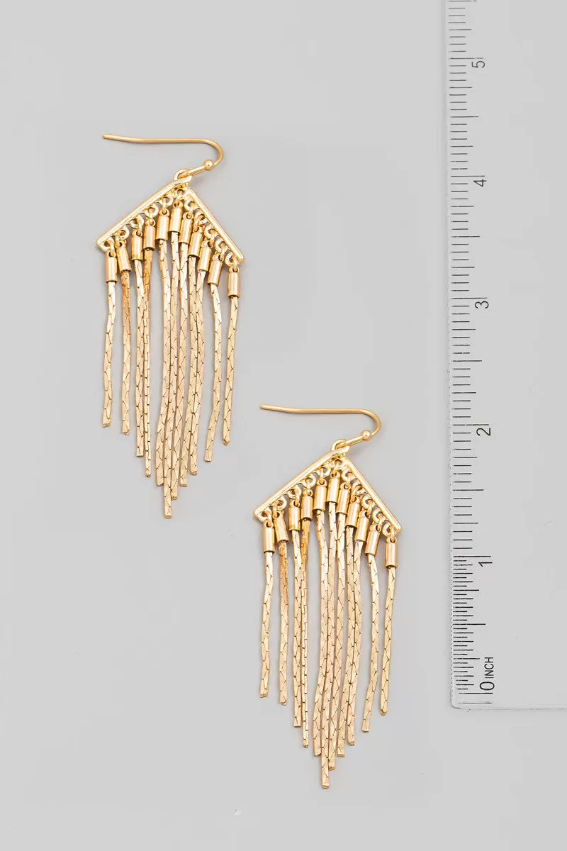 Gold Metallic Chain Fringe Hook Drop Earrings