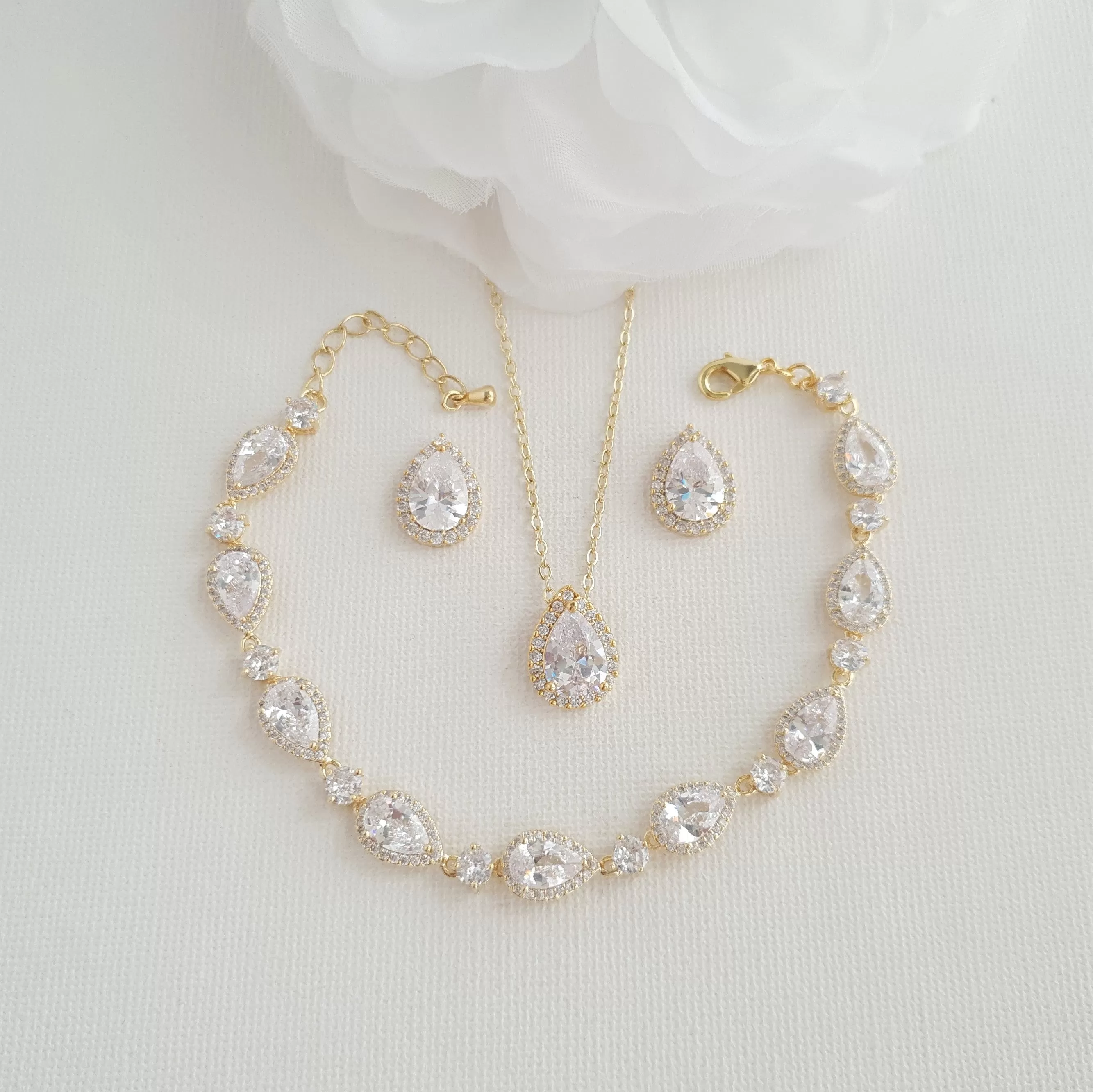 Gold Necklace Bracelet Stud Earrings Set for Brides-Emma