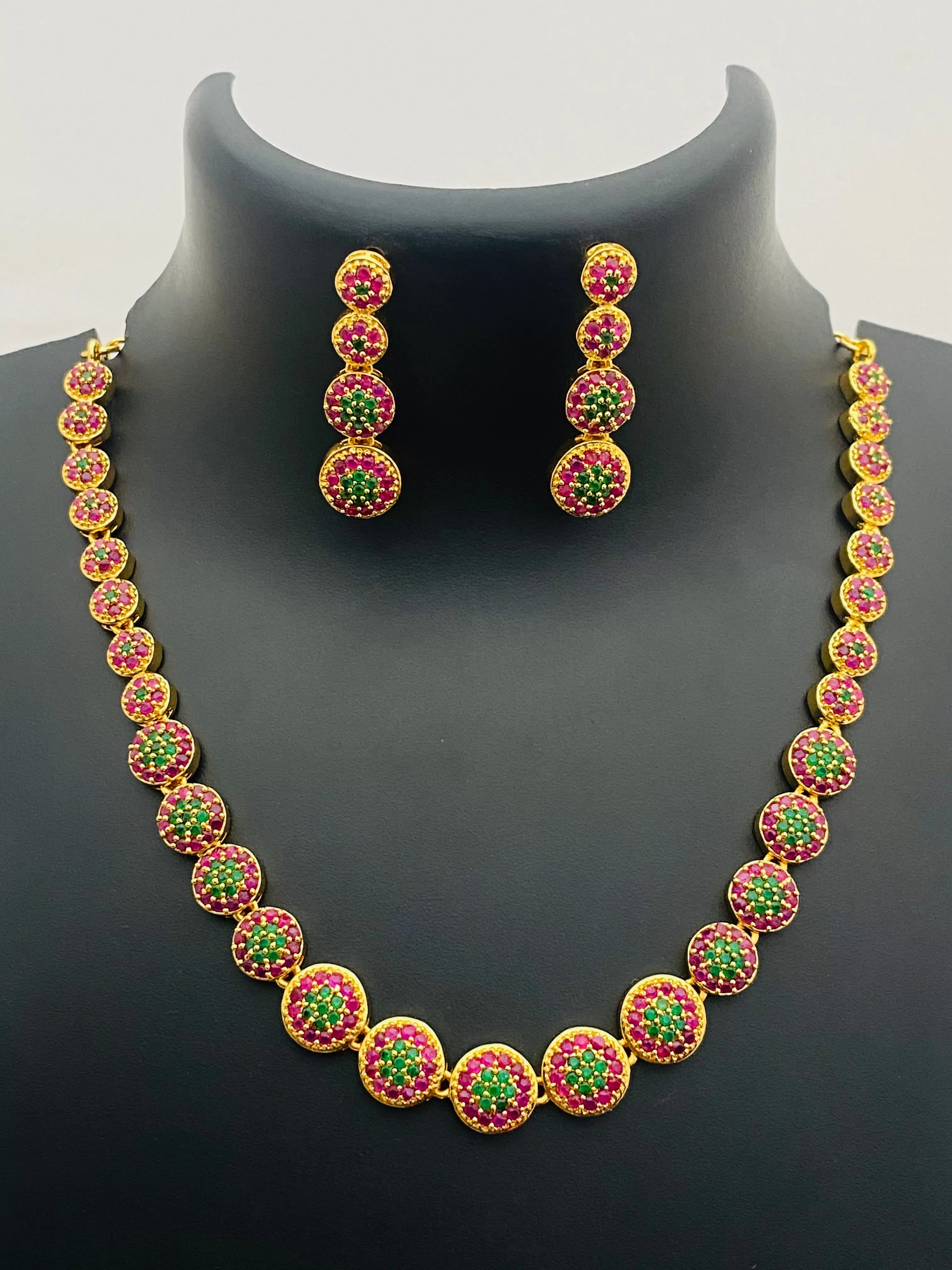 Gorgeous Multi Color Gold Plated Necklace With Earring Sets