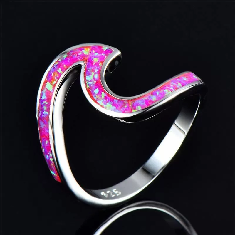 Graceful Wave Fire Opal Ring