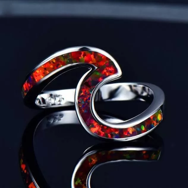 Graceful Wave Fire Opal Ring