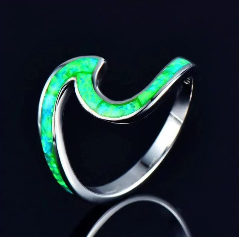 Graceful Wave Fire Opal Ring