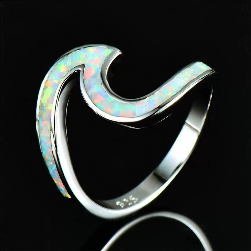 Graceful Wave Fire Opal Ring