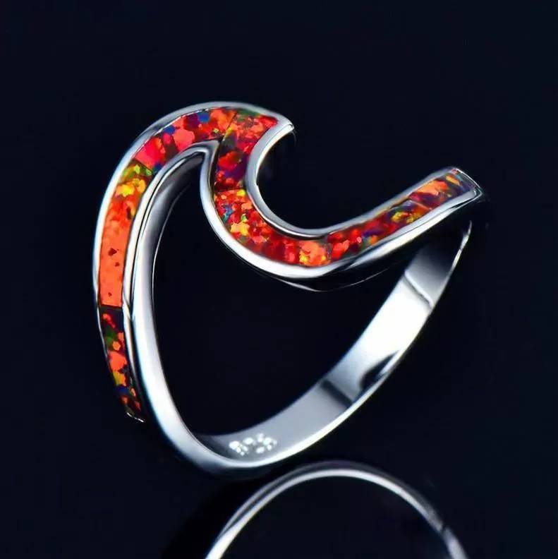 Graceful Wave Fire Opal Ring