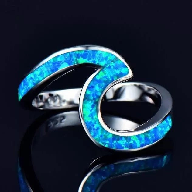 Graceful Wave Fire Opal Ring