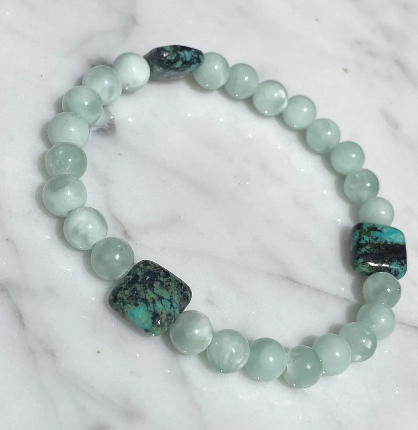 Green moonstone and African turquoise stretch bracelet