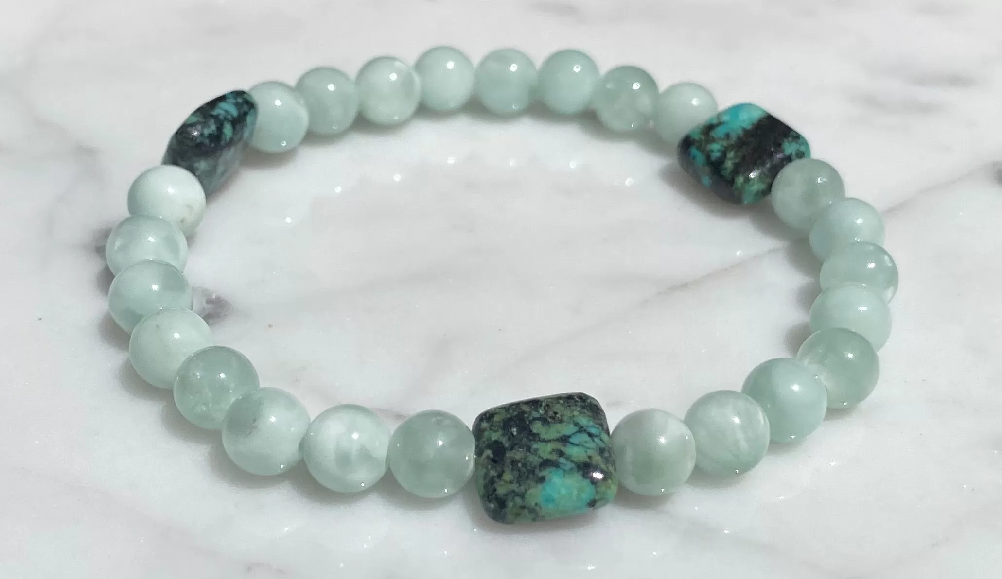 Green moonstone and African turquoise stretch bracelet