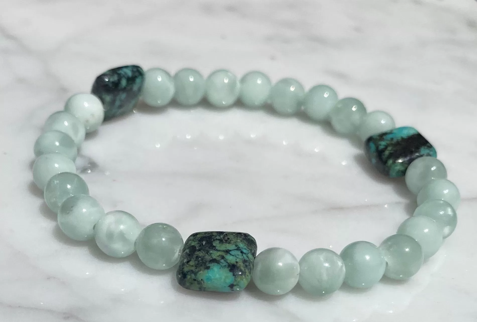 Green moonstone and African turquoise stretch bracelet