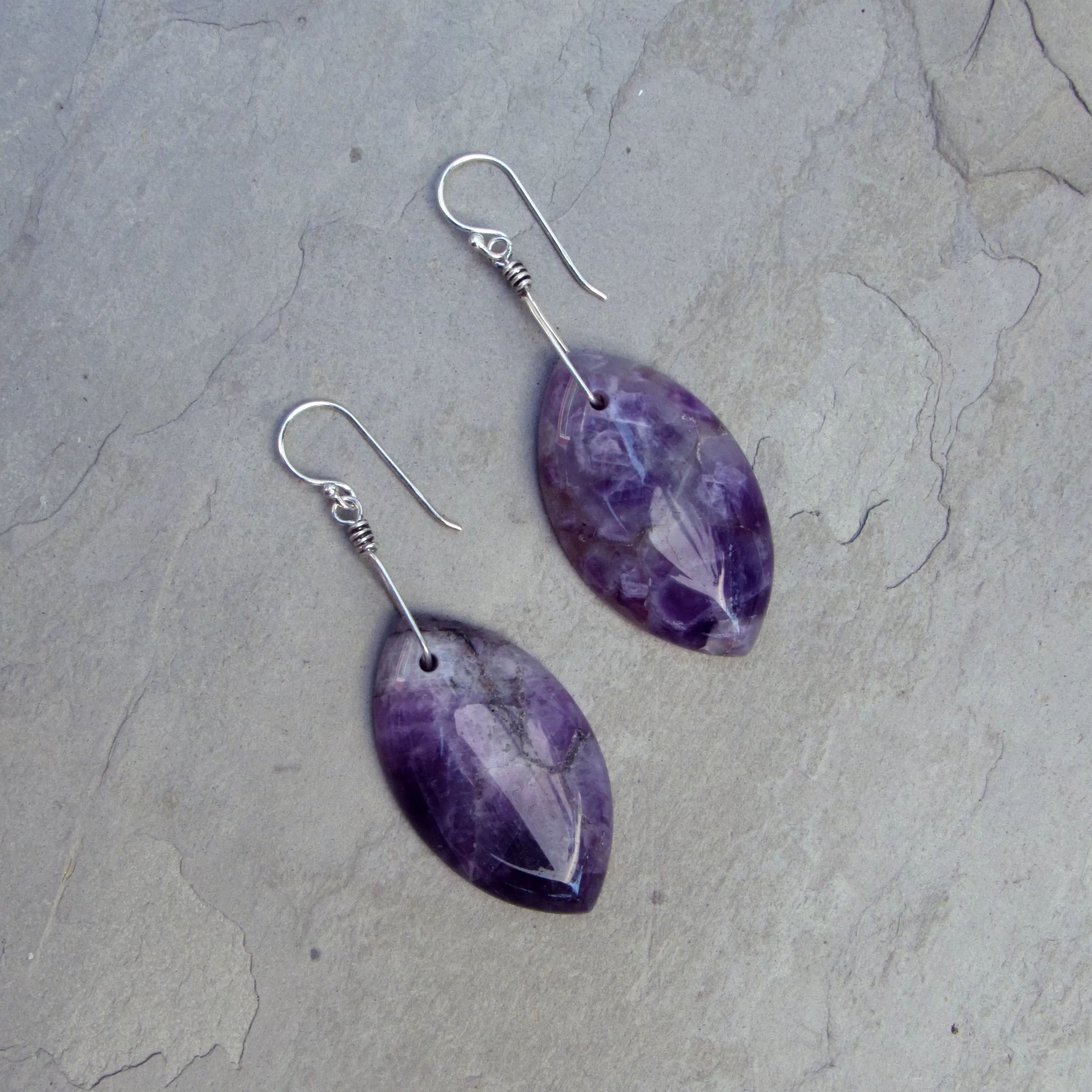 Hand Wrapped Amethyst gemstones with Sterling Silver Drop Earrings