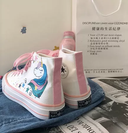 HARAJUKU CARTOON UNICORN PINK CANVAS SHOES BY81010