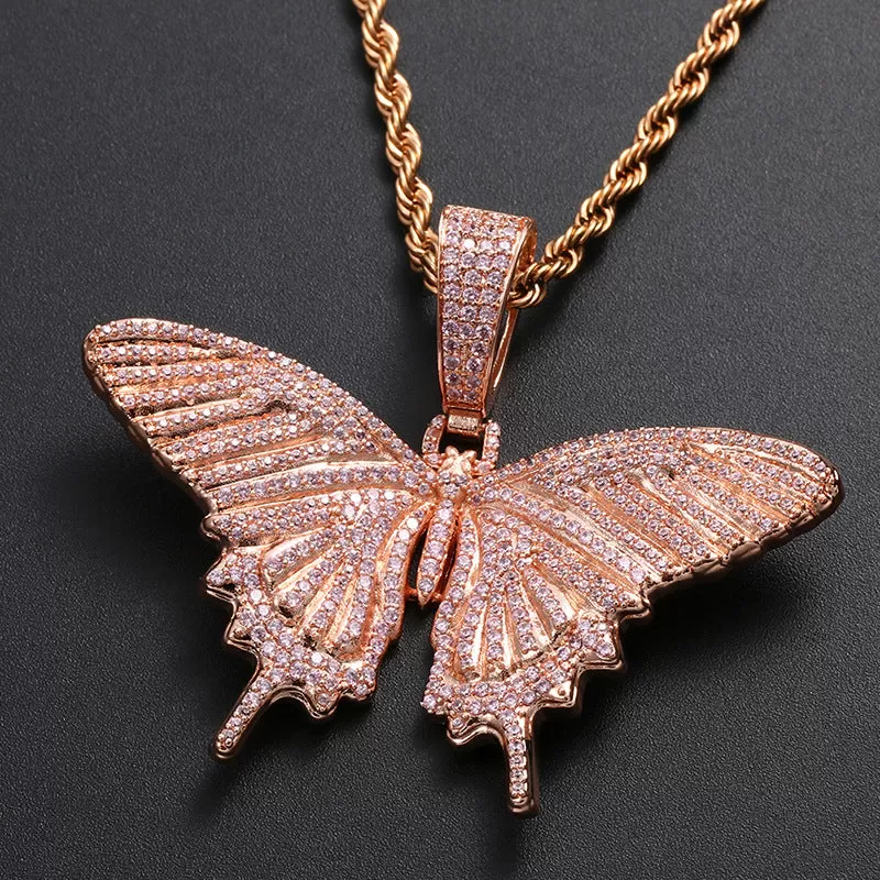 Hip Hop Micro-set Zircon Large Butterfly Pendant