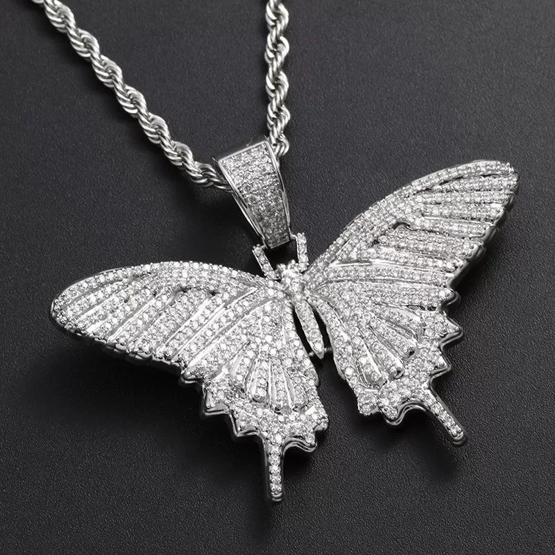 Hip Hop Micro-set Zircon Large Butterfly Pendant