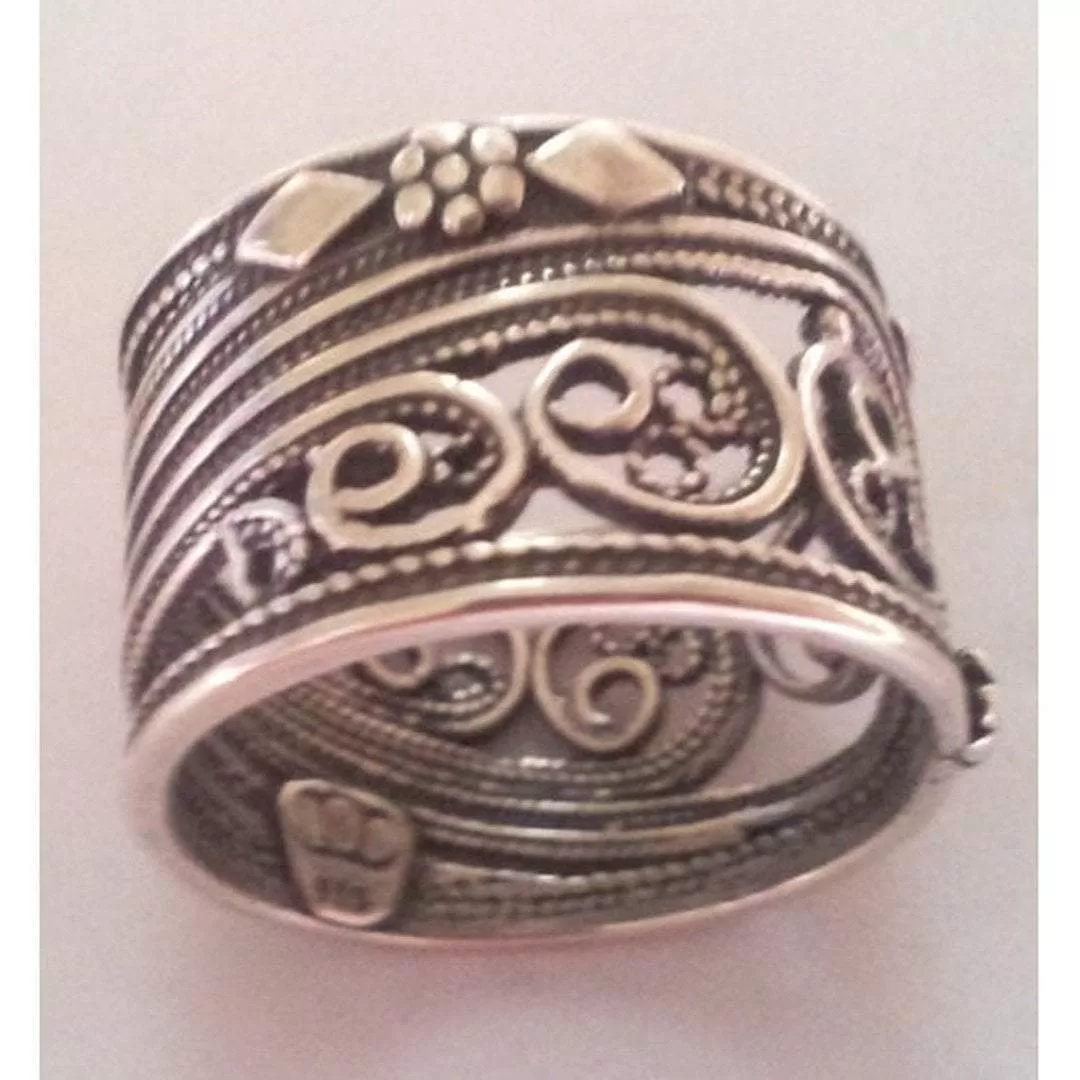 Hippie ring. Sterling silver ring 1.4 cm. Israeli designer bohemian ring