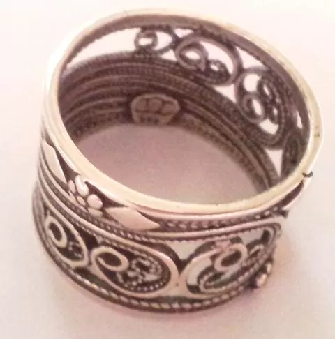 Hippie ring. Sterling silver ring 1.4 cm. Israeli designer bohemian ring