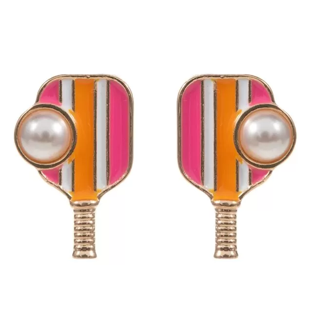 Hot Pink Pickleball Pad with Pearl Post Earrings