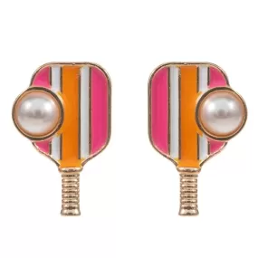 Hot Pink Pickleball Pad with Pearl Post Earrings