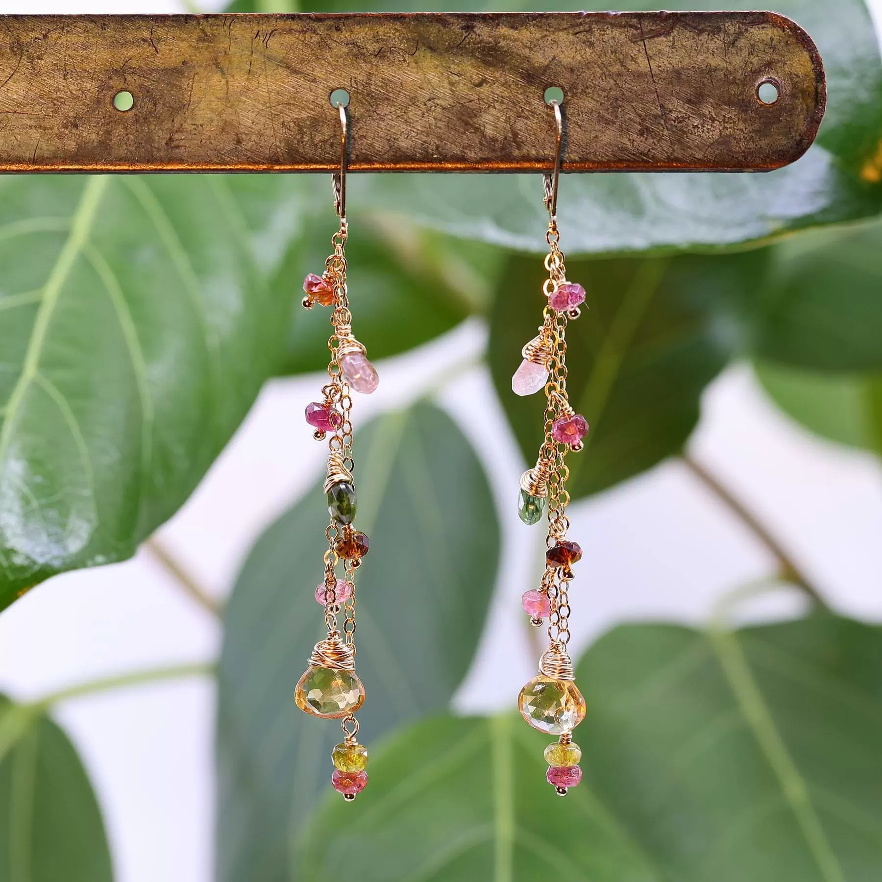 In Full Bloom - Tourmaline and Citrine Gold Cluster Drop Earrings