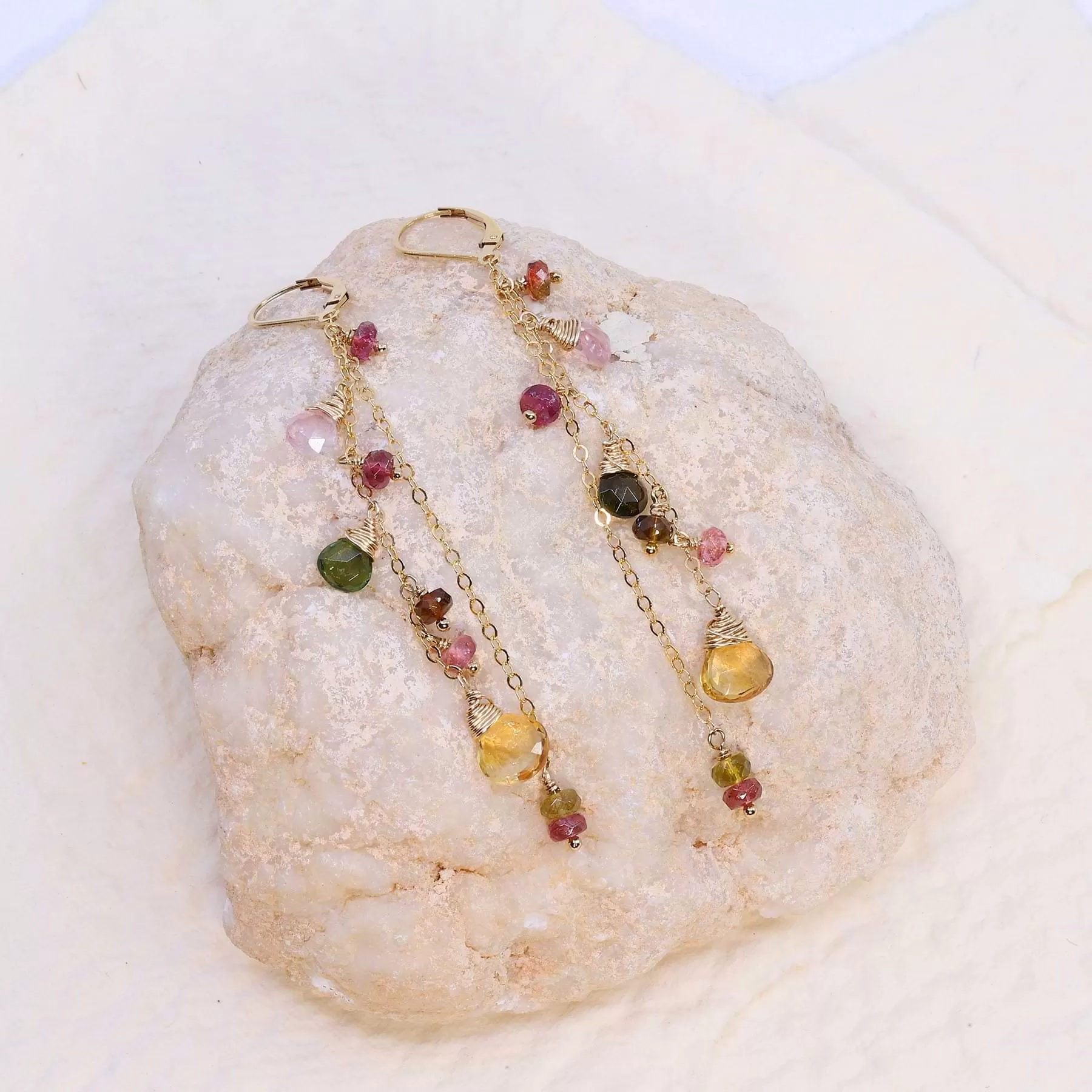 In Full Bloom - Tourmaline and Citrine Gold Cluster Drop Earrings