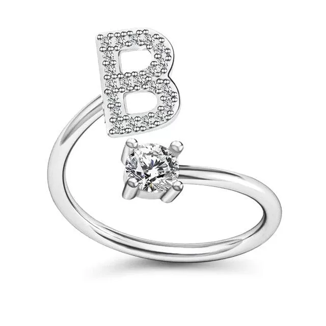 Initial Letter Alphabet A-Z Ring - 925 Sterling Silver