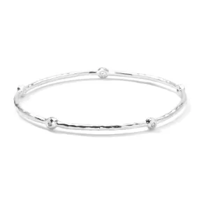 IPPOLITA Stardust Silver Diamond Hammered Bangle Bracelet