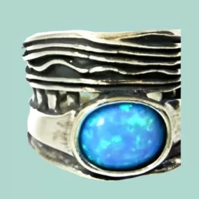 Israel designer jewelry Sterling Silver 925 Ring Blue Opal