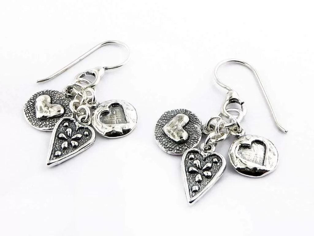 Israeli Jewelry Silver Earrings for Woman Dangling Heart Charms