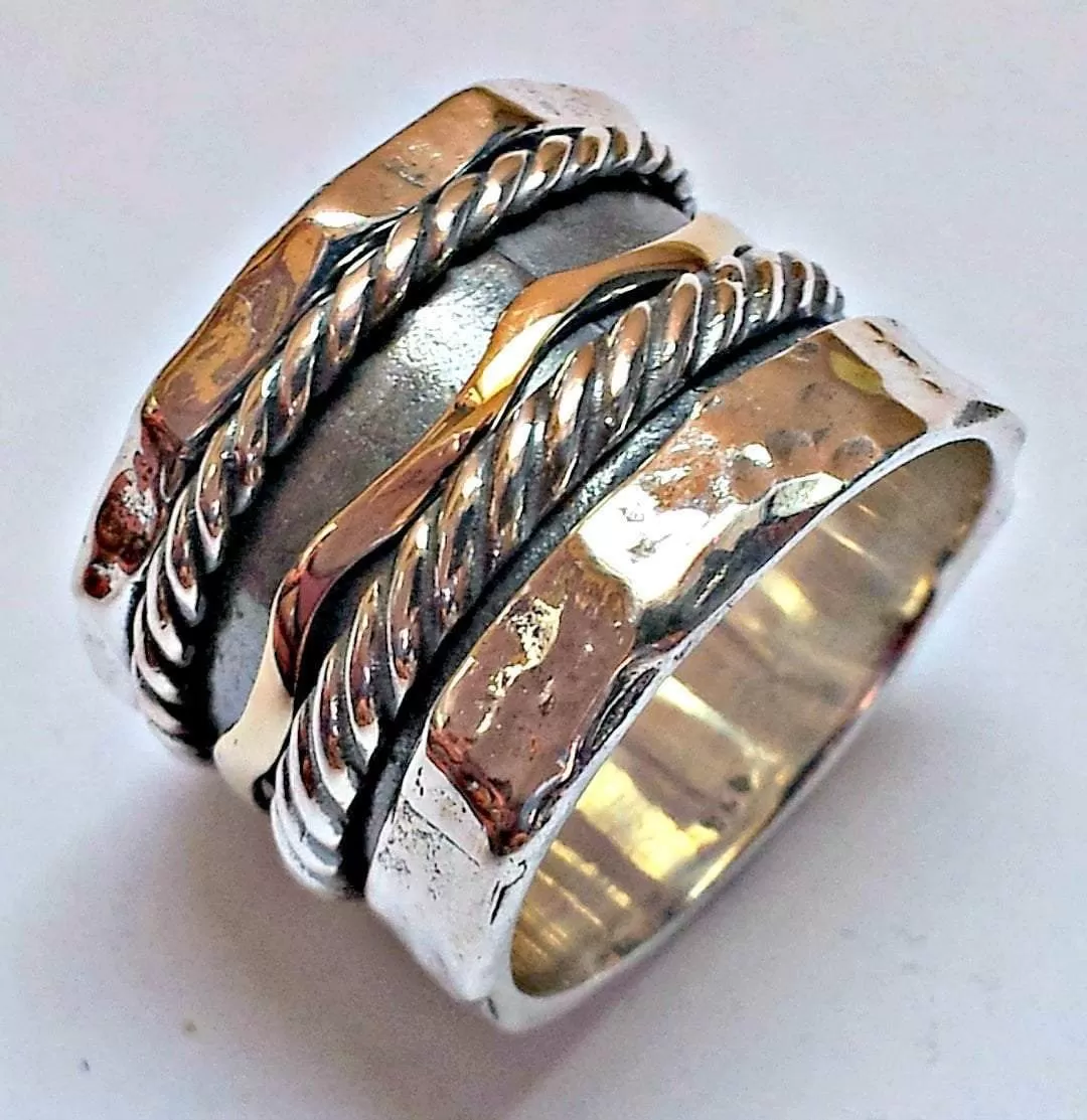 Israeli Spinner ring for man. Stacking ring. Yellow gold / rose gold