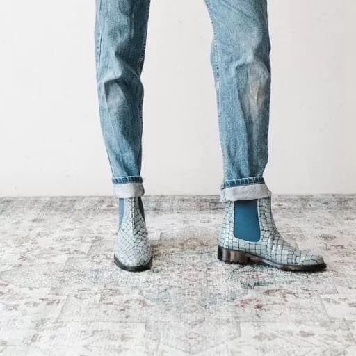 'Jelsea' blue patent croc vegan Chelsea boot by Zette Shoes