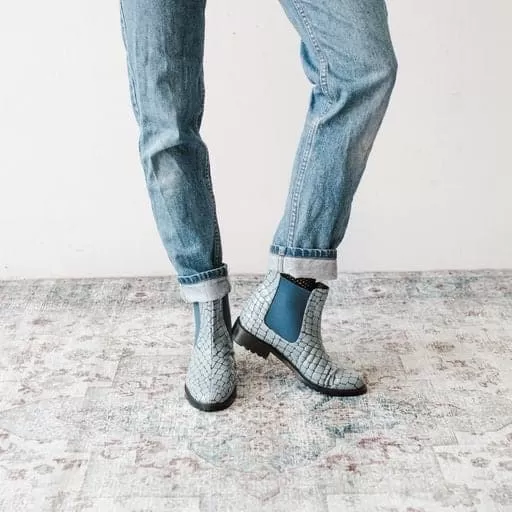 'Jelsea' blue patent croc vegan Chelsea boot by Zette Shoes