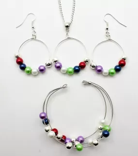 Jewelry Set JWL-SET-1005 Multi Color 6mm Beads on Wire