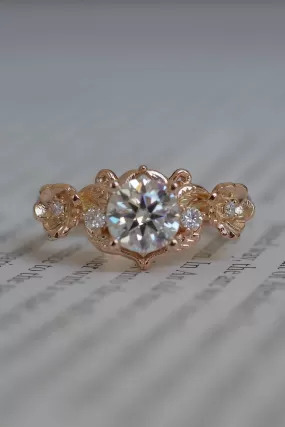 Lab grown diamond engagement ring in rose gold, floral engagement ring with diamonds / Adelina