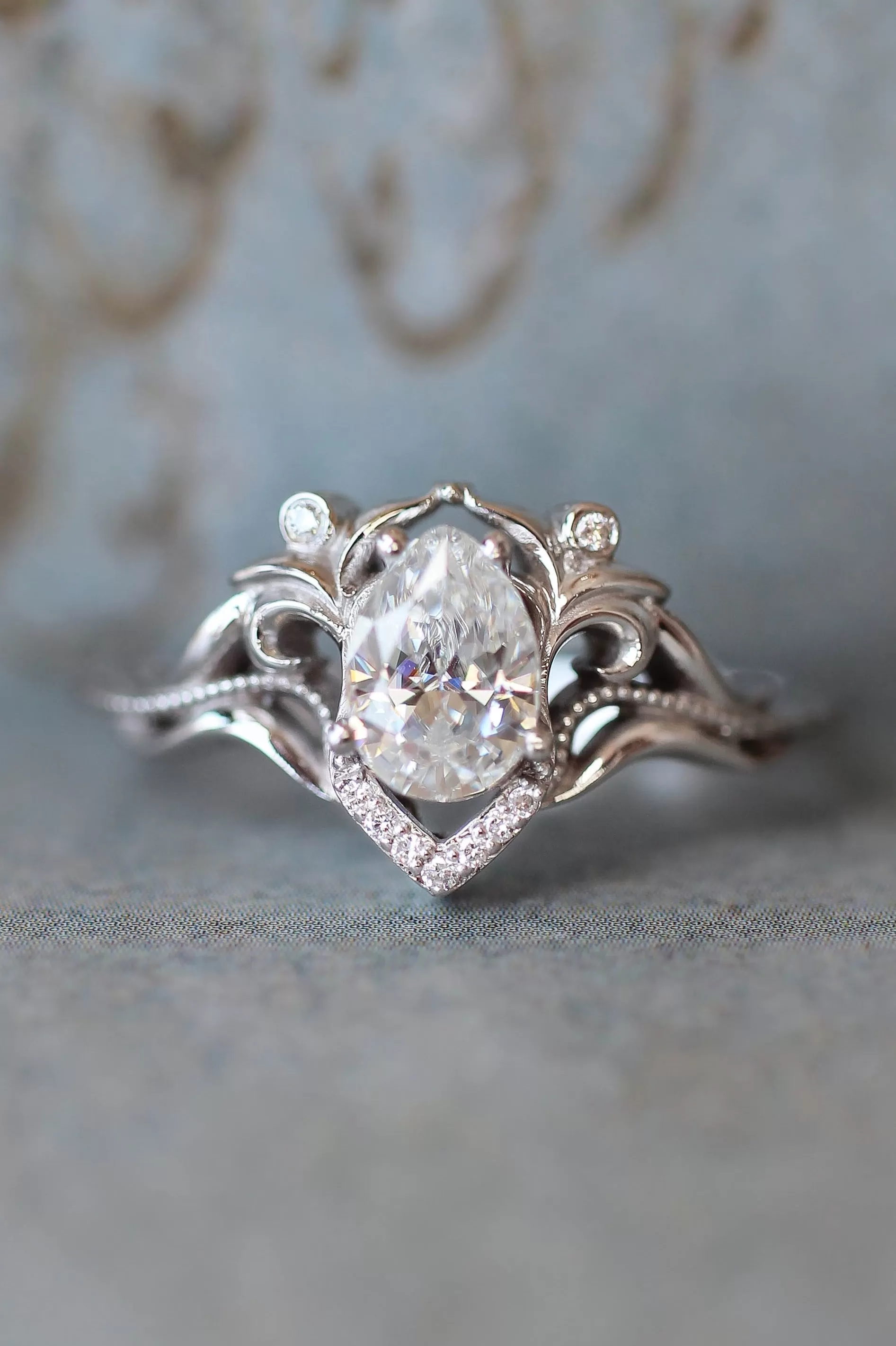 Lab grown diamond engagement ring, vintage inspired engagement ring / Lida small