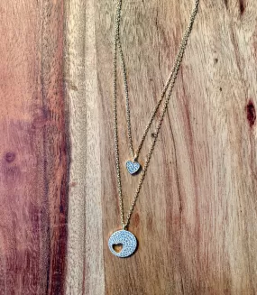 Layered Heart & Circle Necklace-Gold