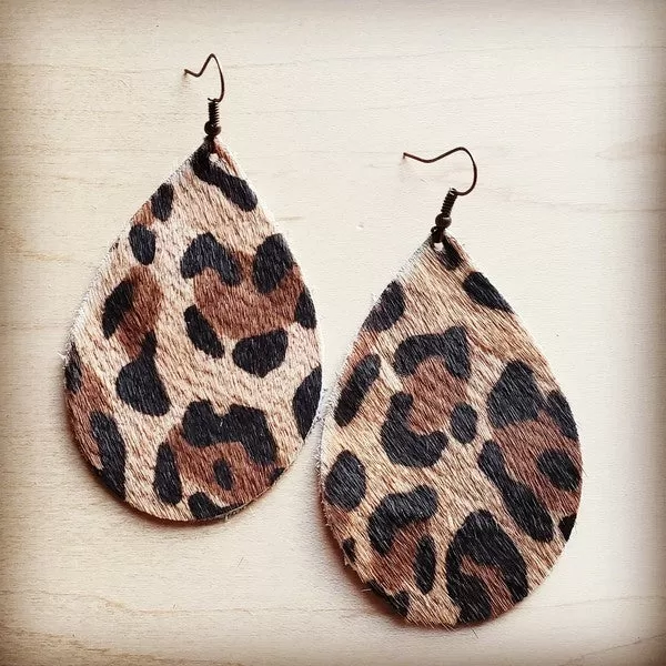 Leopard Print Hair on Hide Teardrop Earrings