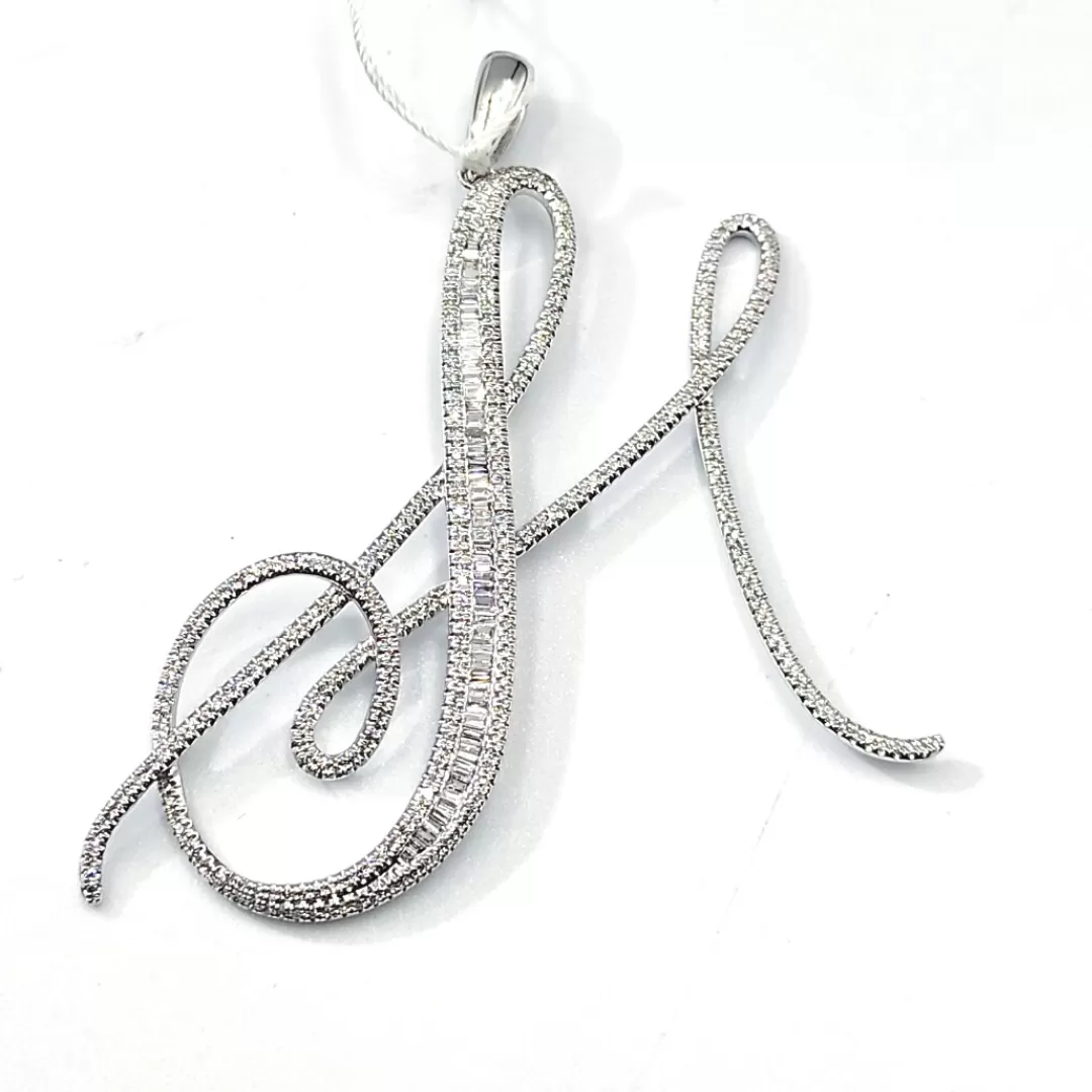 Letter H Diamond Pendant 14K White Gold