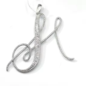 Letter H Diamond Pendant 14K White Gold