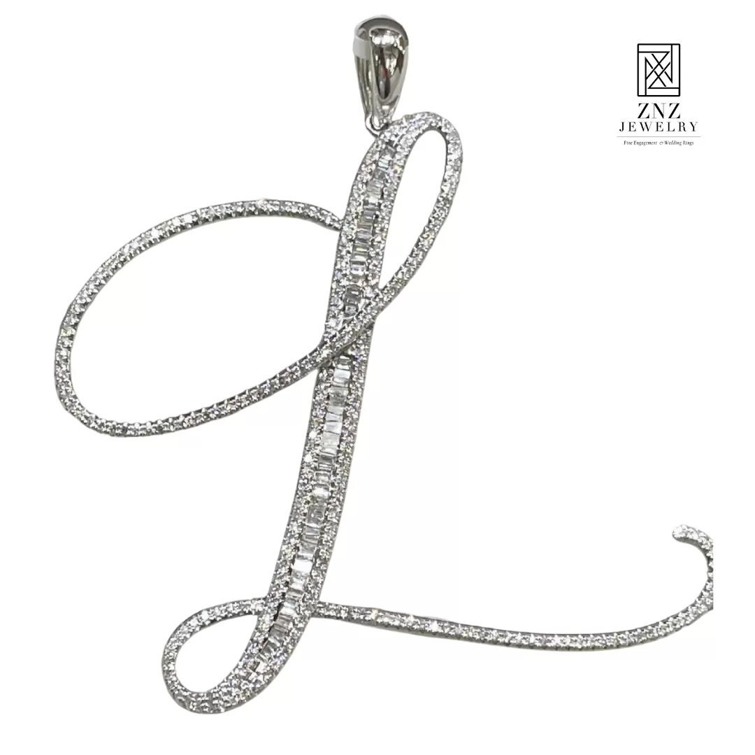 Letter L Diamond Pendant 14K White Gold