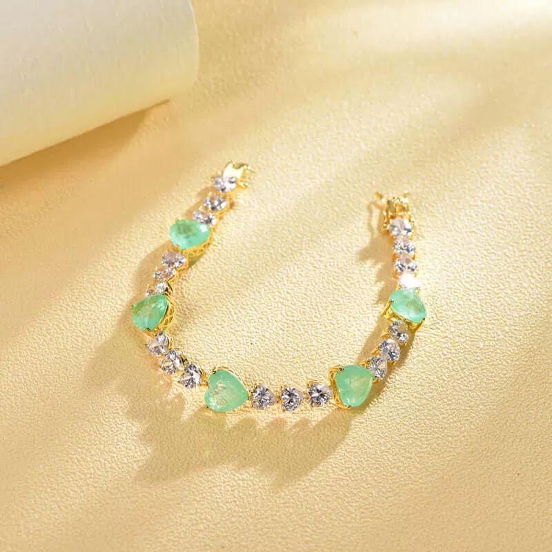 Light Green & White Heart Shaped Cubic Zirconia Chain Bracelet