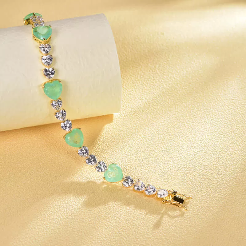 Light Green & White Heart Shaped Cubic Zirconia Chain Bracelet