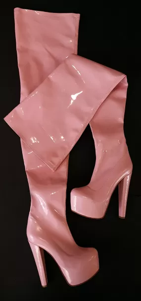 Light Pink Gloss Thigh High Long Boots