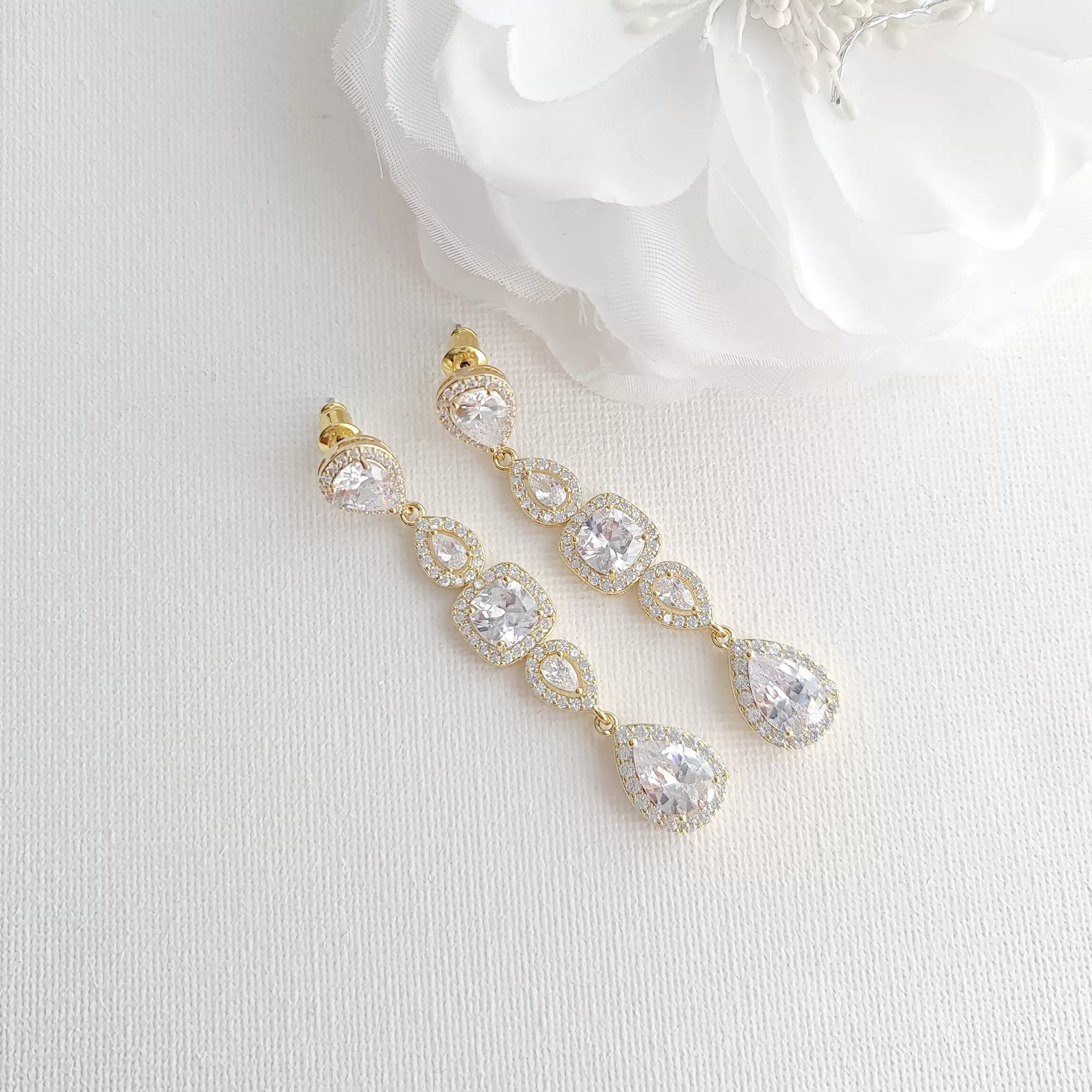 Long Cubic Zirconia Earrings for Weddings- Gianna